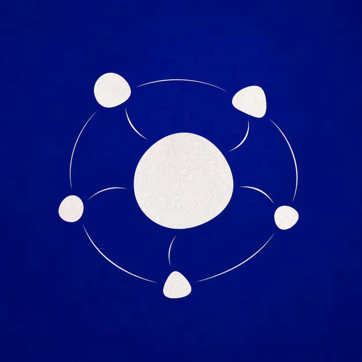 Abstract core values illustration with connected white forms on a blue background
